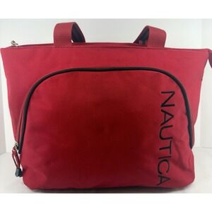 Nautica Large Tote Bag Shoulder Bag Laptop Red Black Zip Closure‎ 19" x 13" EUC